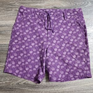 All in Motion Purple Board Shorts Palm Tree Tropical Print Pockets Drawstring M